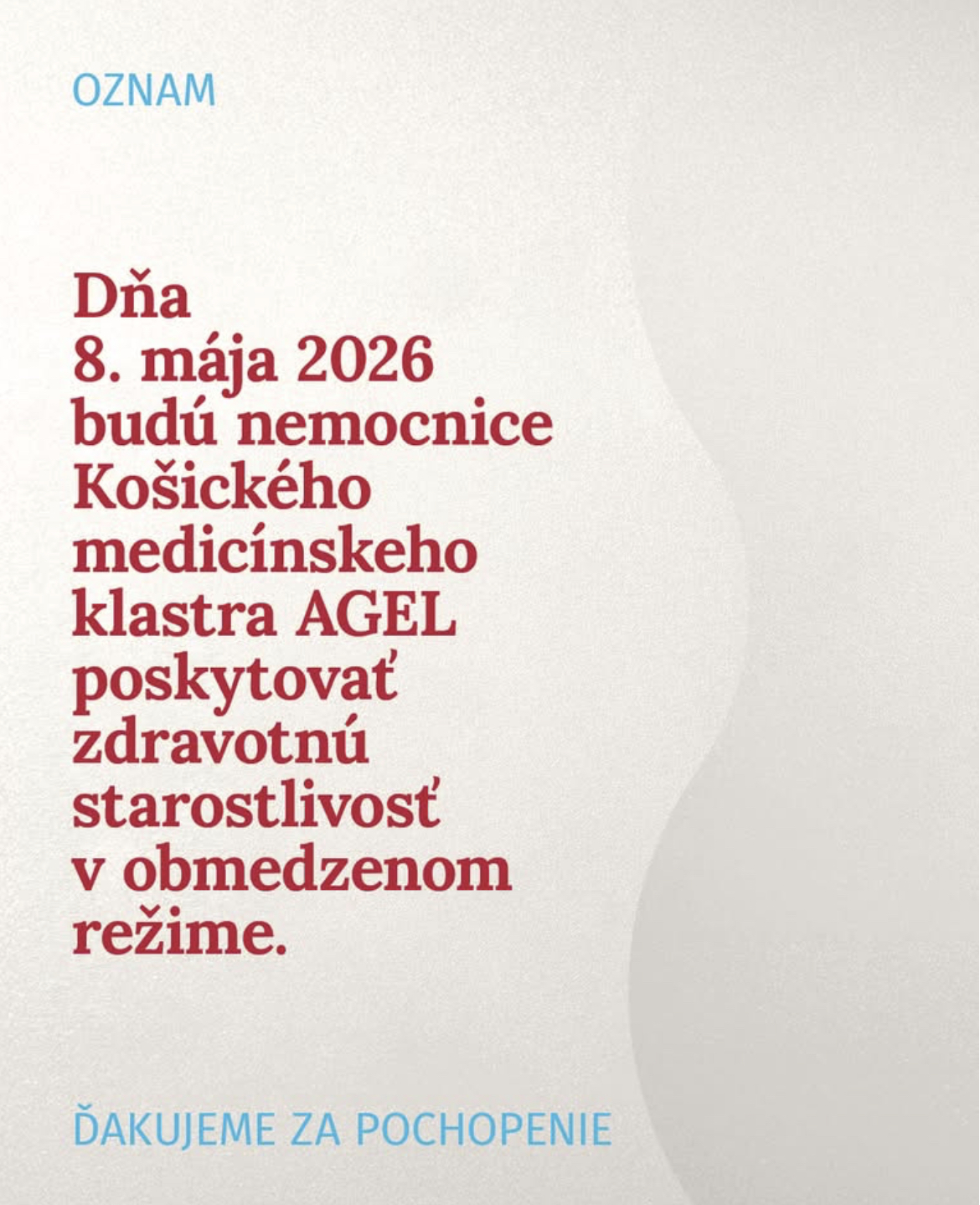 OZNAM - fungovanie Kardiocentra AGEL